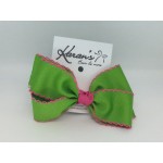 Green (Apple Green) / Shocking Pink Pico Stitch Bow - 4 Inch